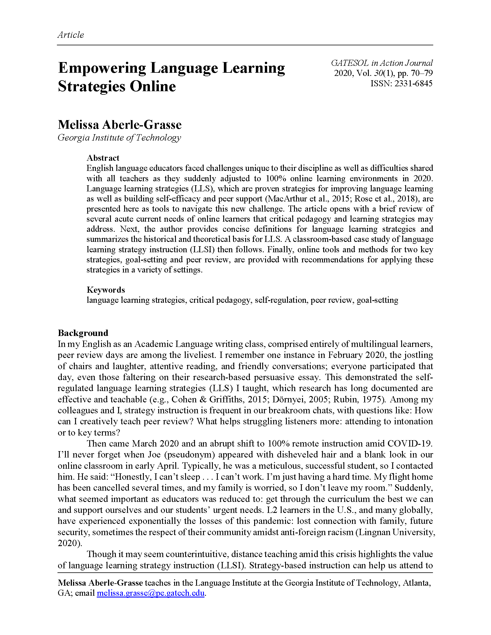 Language Strategies Online (Aberle-Grasse, 2020)