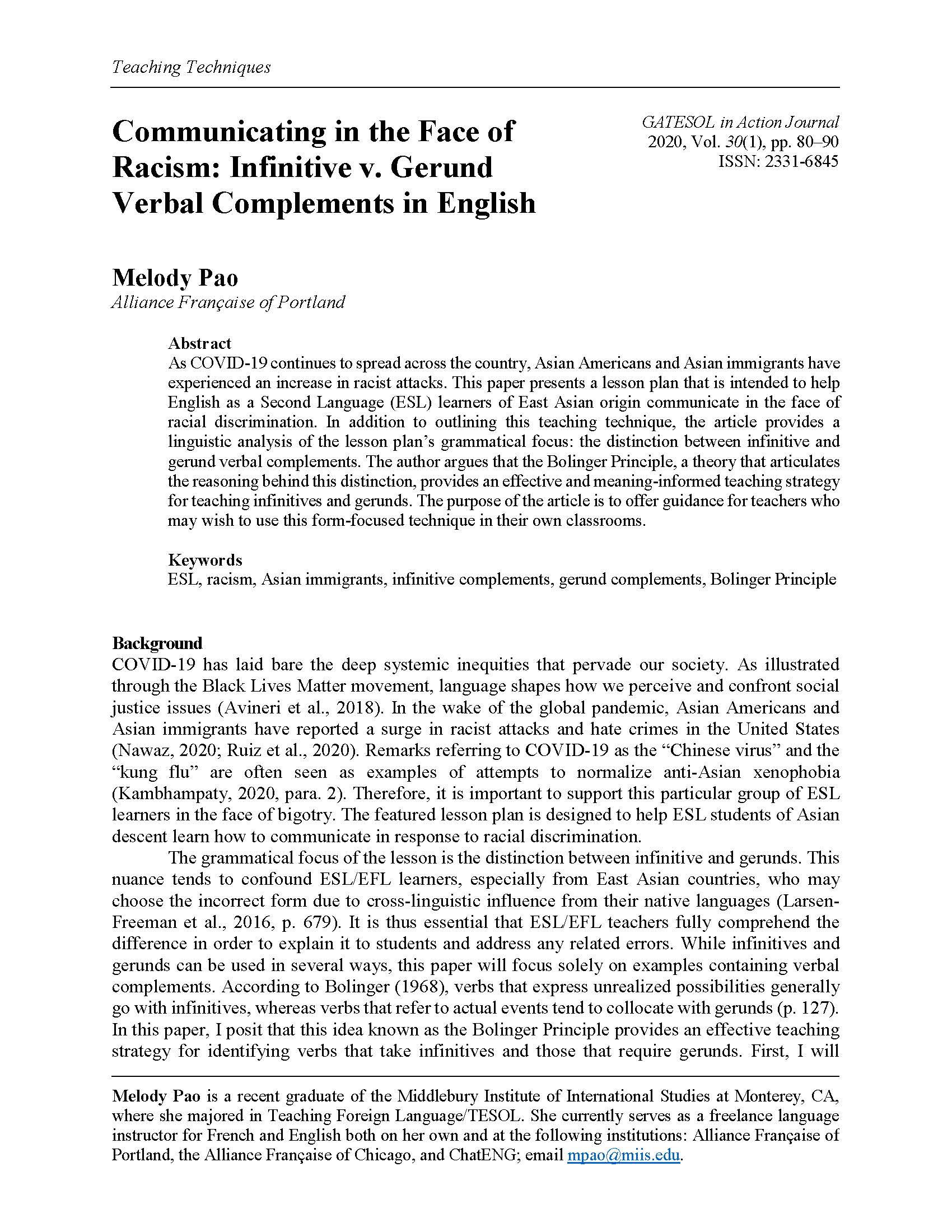 Communicating in the Face of Racism (Pao, 2020)