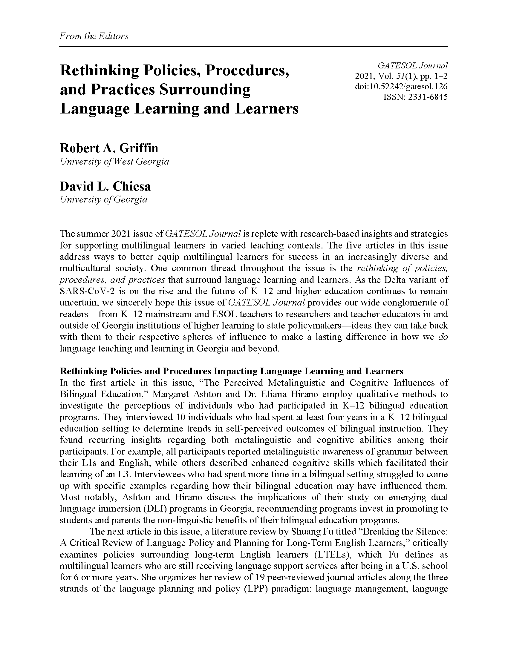 Rethinking Policies and Practices (Griffin & Chiesa, 2021)