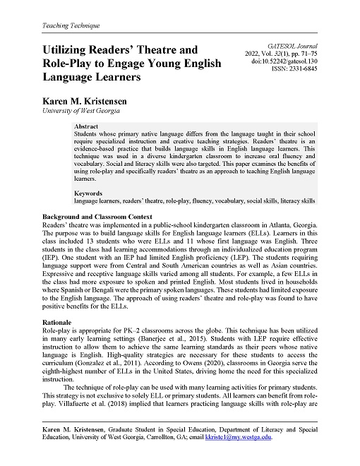 Readers Theatre and Role-Play (Kristensen, 2022)