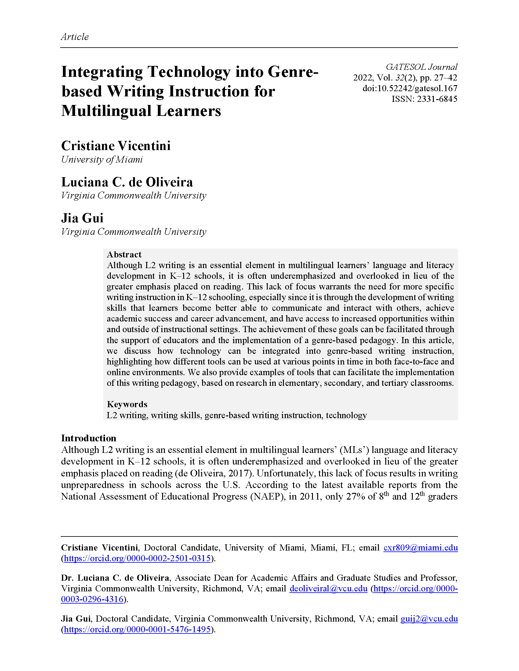 Technology into Genre-based Writing (Vicentini et al., 2022)