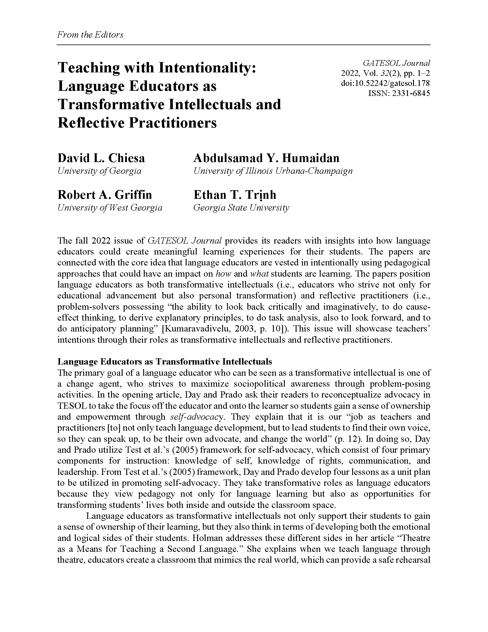 Teaching with Intentionality (Chiesa et al., 2022)